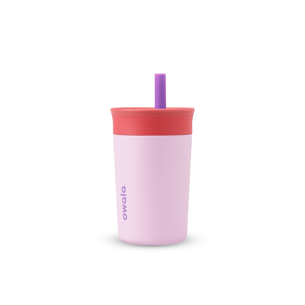 Kids' Tumbler 12oz in Lilac Rocket; soft lavender purple body with coral red lid and purple straw