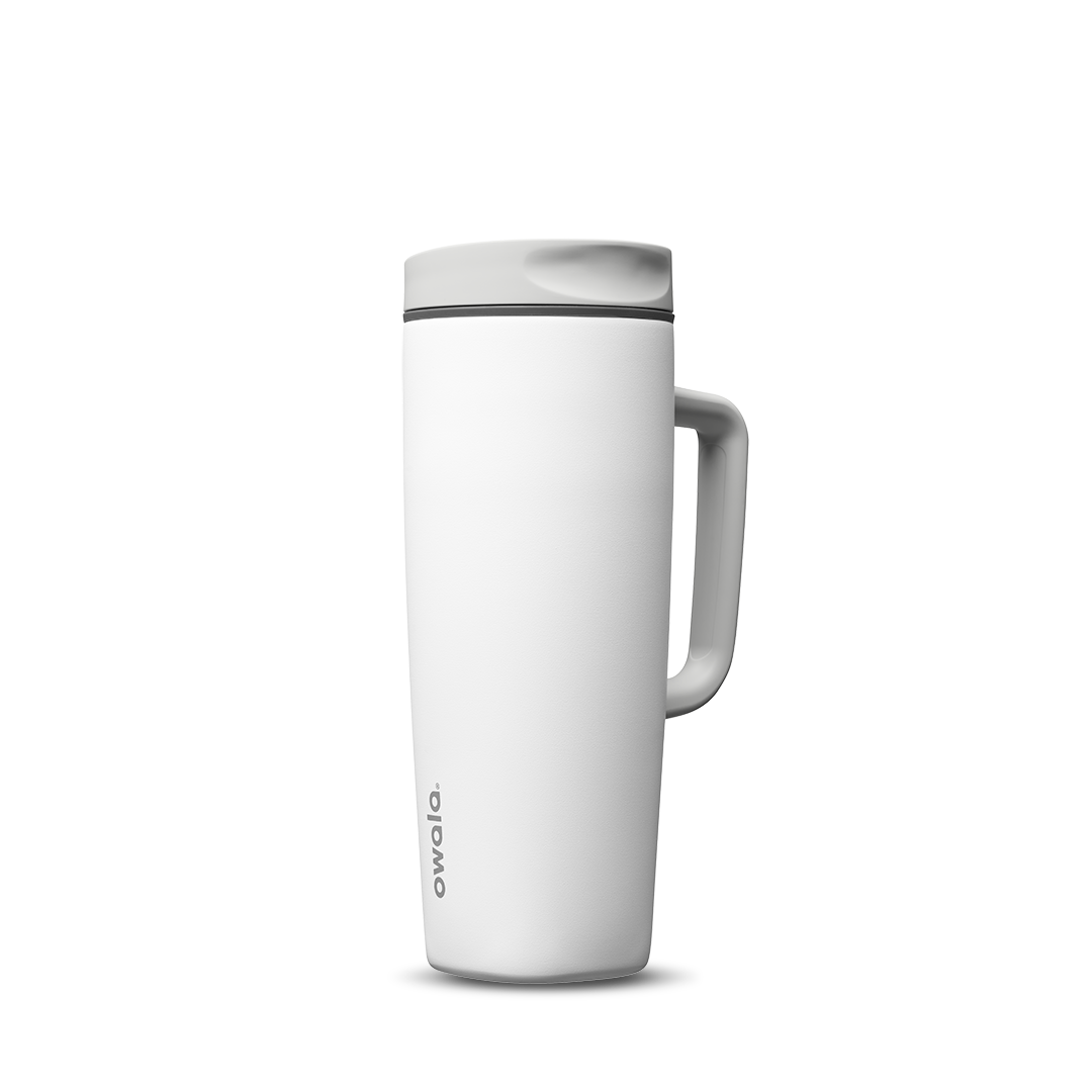 SmoothSip Slider with Handle 24oz in Shy Marshmallow, bright white body with light gray slider lid and white handle