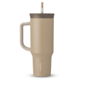 40oz Tumbler in Down to Earth, warm sandy tan insulated tumbler with darker taupe handle and lid with straw