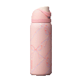 FreeSip 32oz Sugar Plum Fairy; rotating view of light pink body with diagonal lattice pattern of pastel pink, lavender, and cream ribbon bows, matching pink flip cap, pink carry loop, and cream push-button