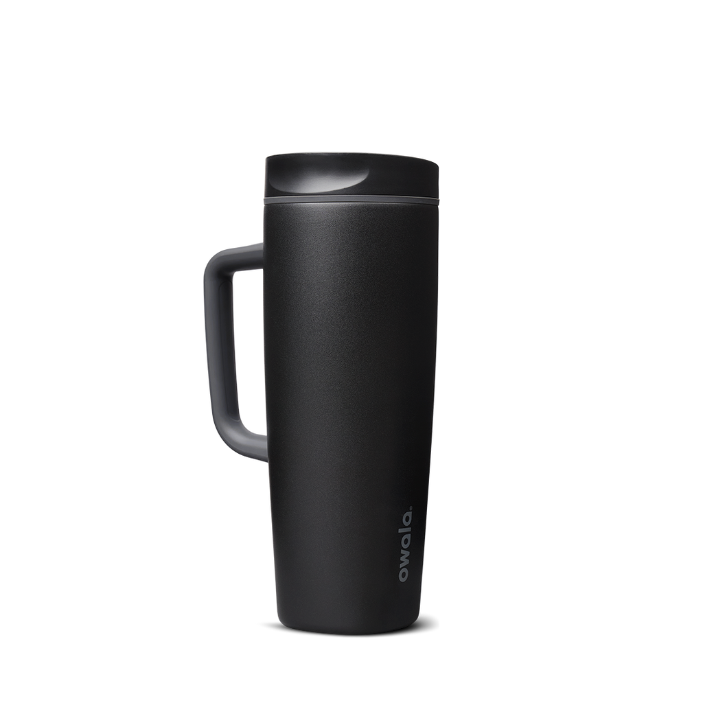 SmoothSip Slider with Handle 24oz in Very, Very Dark (Ceramic), matte black body with dark slider lid and black handle